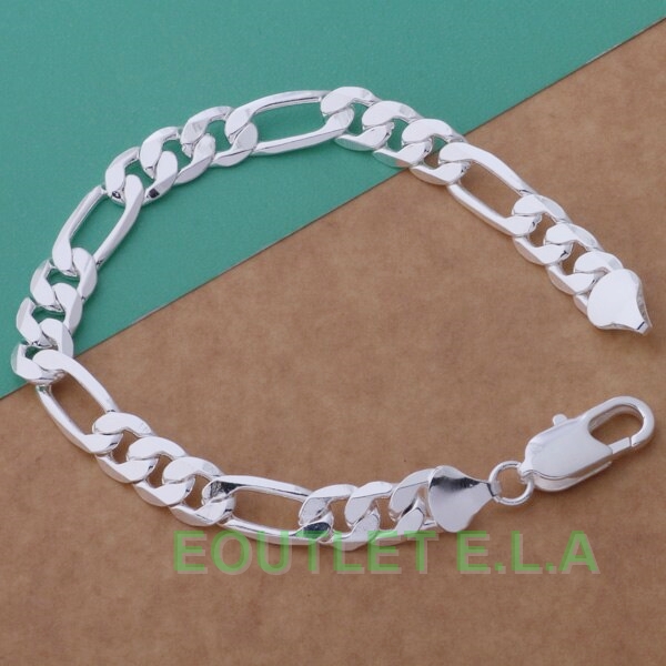 8MM WIDE CUBAN SILVER BRACELET-20cm